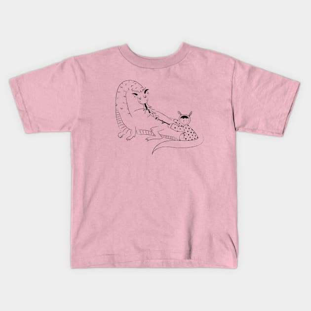 A Girl and Her Dragon - Cute Illustration Kids T-Shirt by sadsquatch